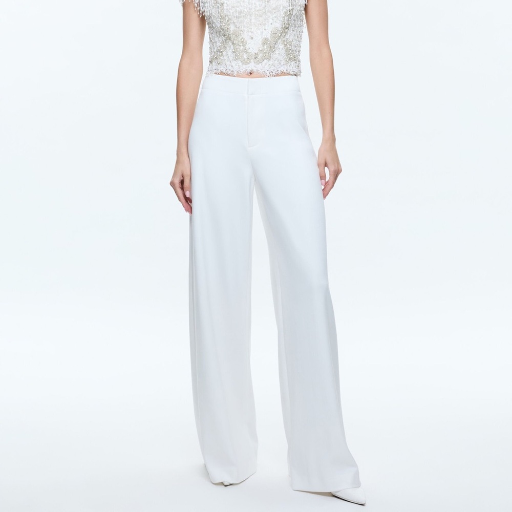 Alice + Olivia off white wide leg pants stretch high rise full length pockets